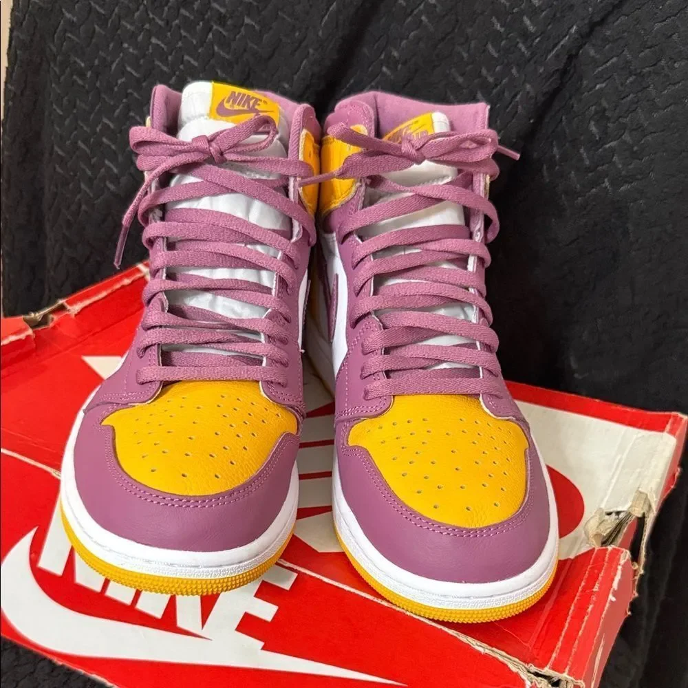 Air Jordan 1 Purple and Gold High-Top Sneakers